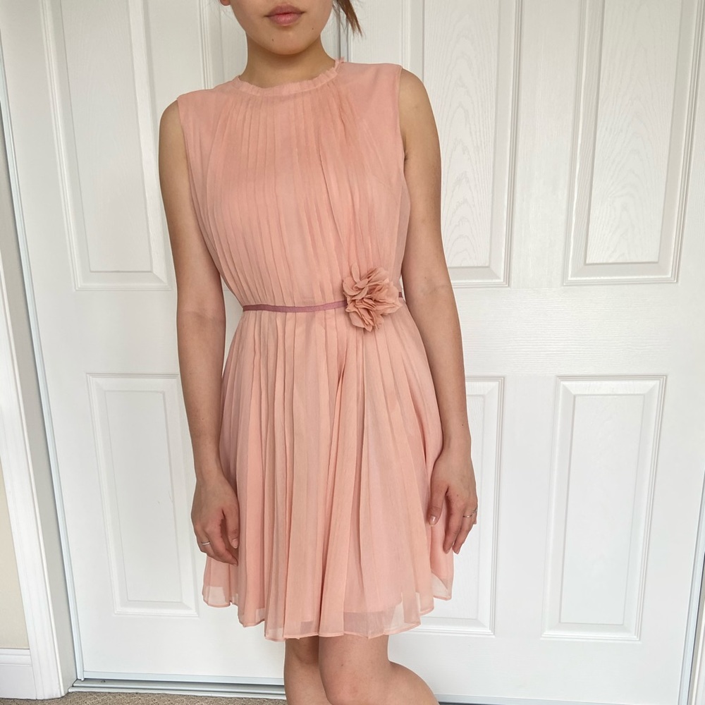 100% Silk Salmon Rose Pink Dress with Rose 🌹🌺🌸